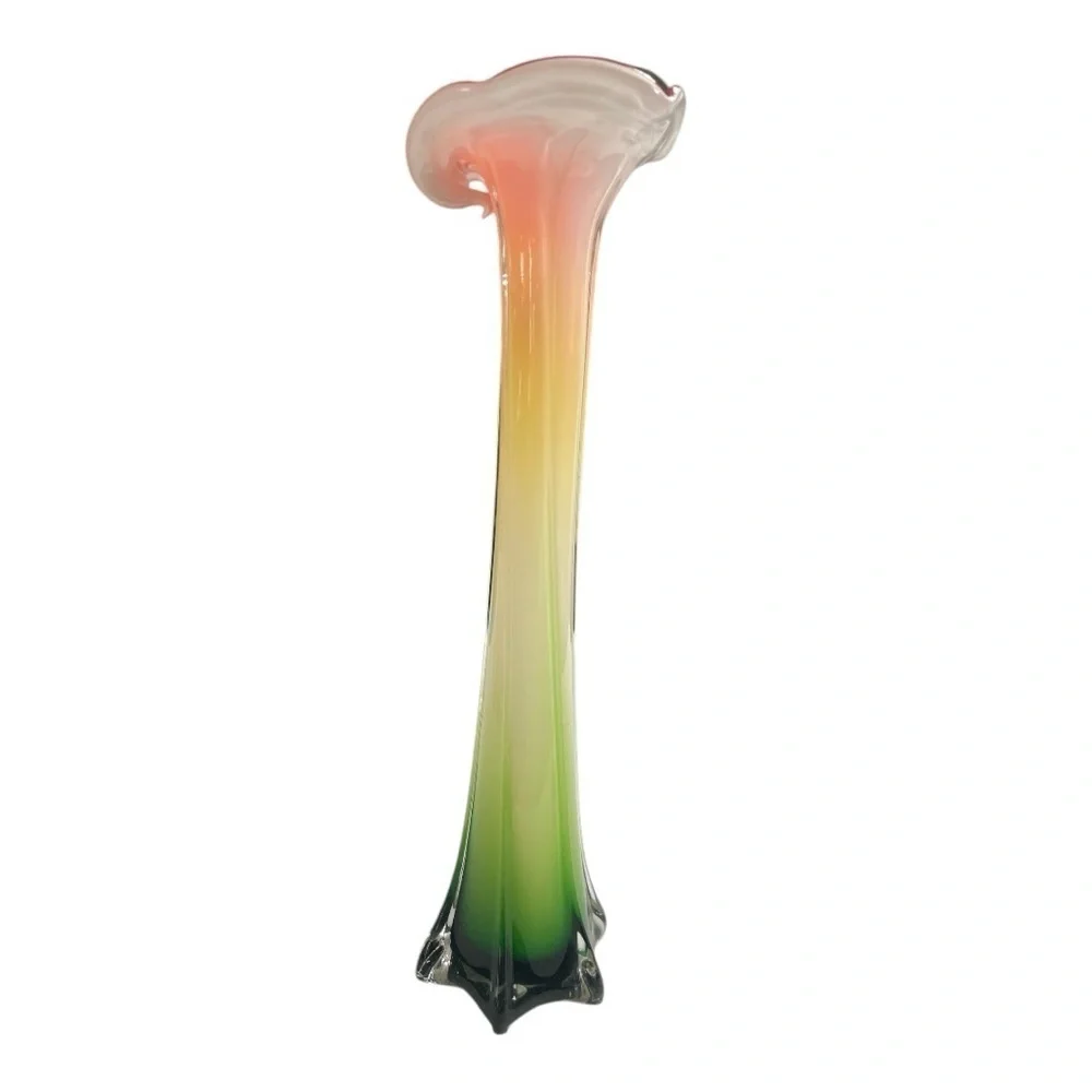 Vintage 1990s Postmodern Multicolor Ombre Calla Lily Art Glass Vase 15.5